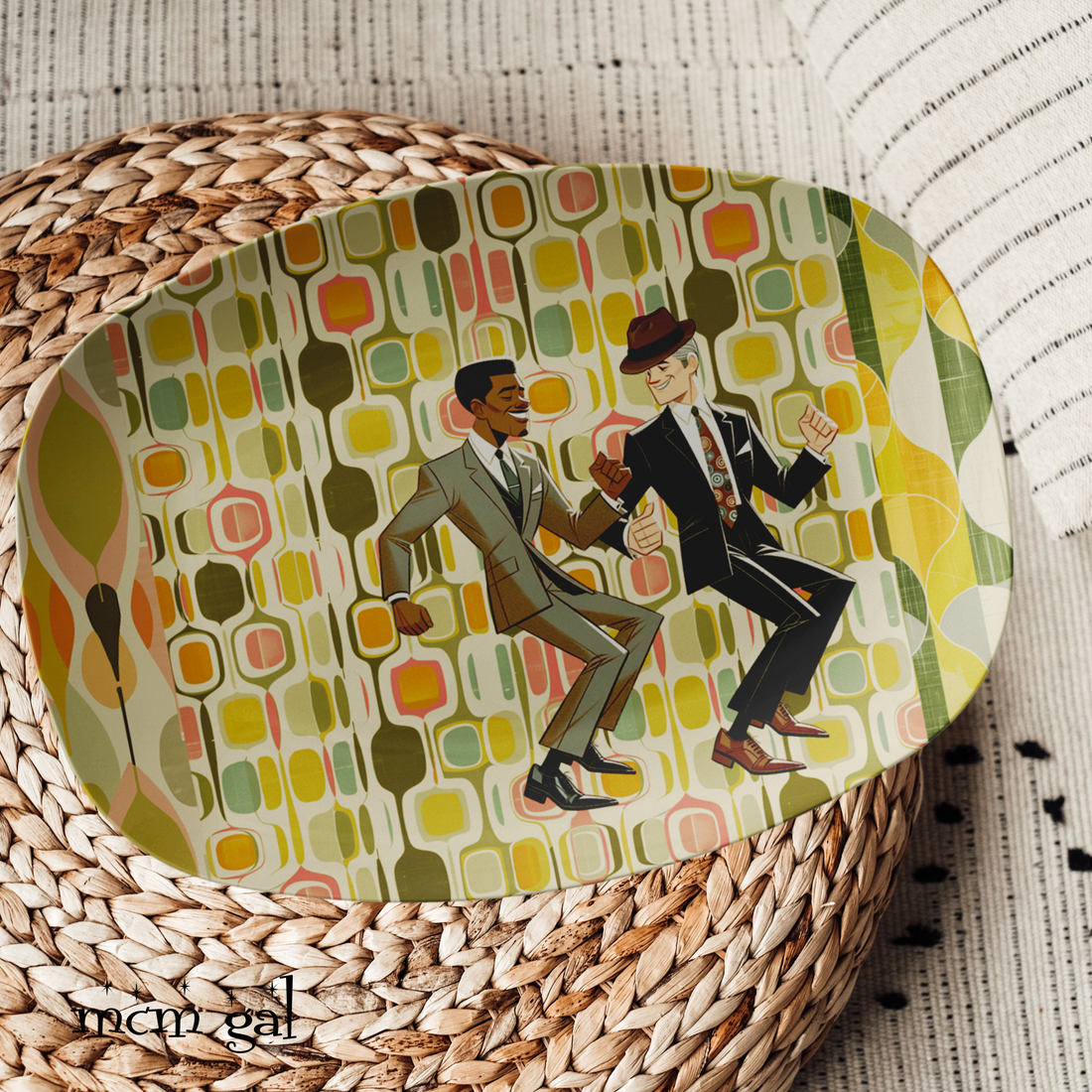 Mid Century Modern Party Platter, Gay Couple, Black Man, White Man, Retro MCM Kitchenware