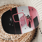 Atomic Kitchen Space Age Cats, Pink, Black, Kitschy Mid Century Mod Party Platter - Mid Century Modern Gal