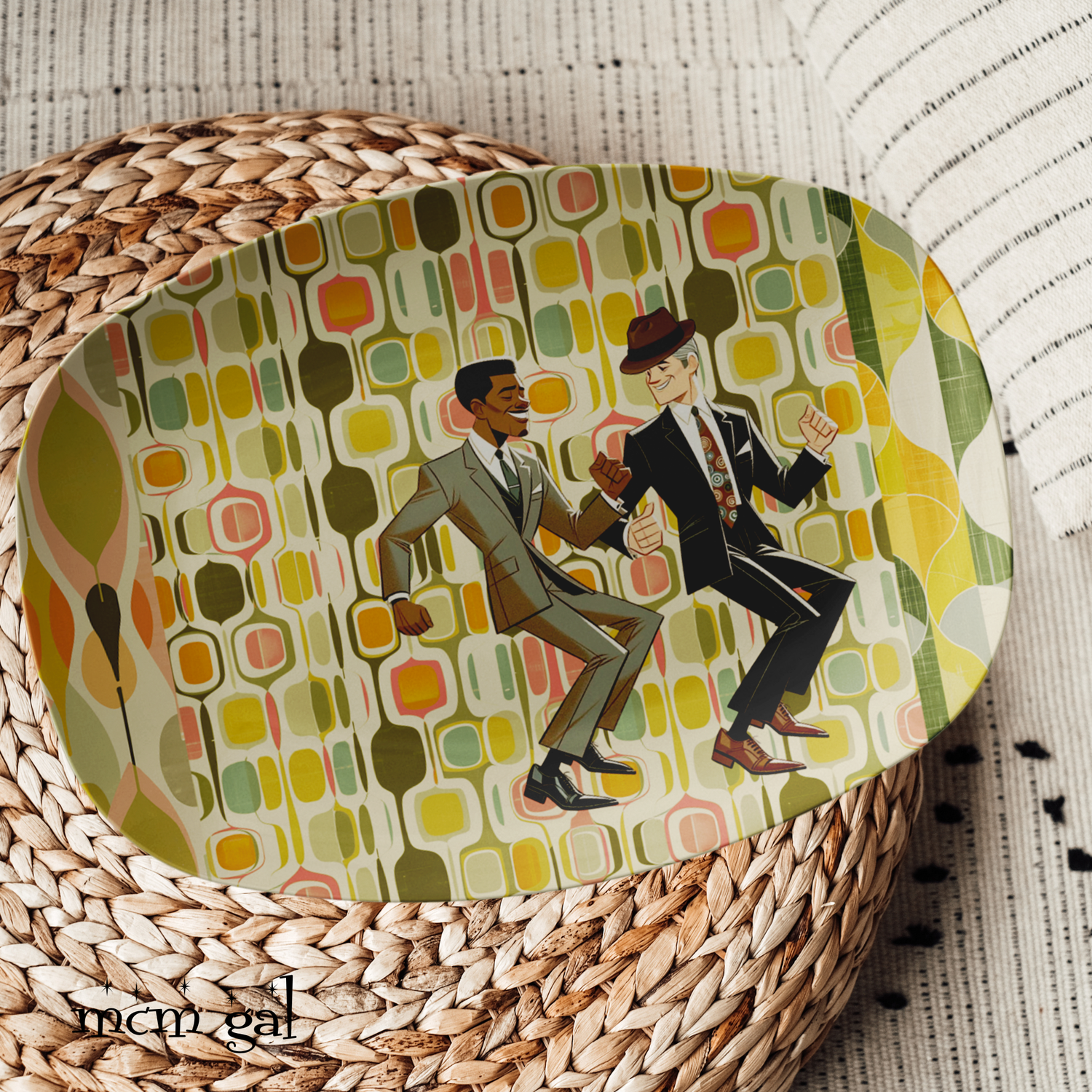 Mid Century Modern Party Platter, Gay Couple, Black Man, White Man, Retro MCM Kitchenware - Mid Century Modern Gal