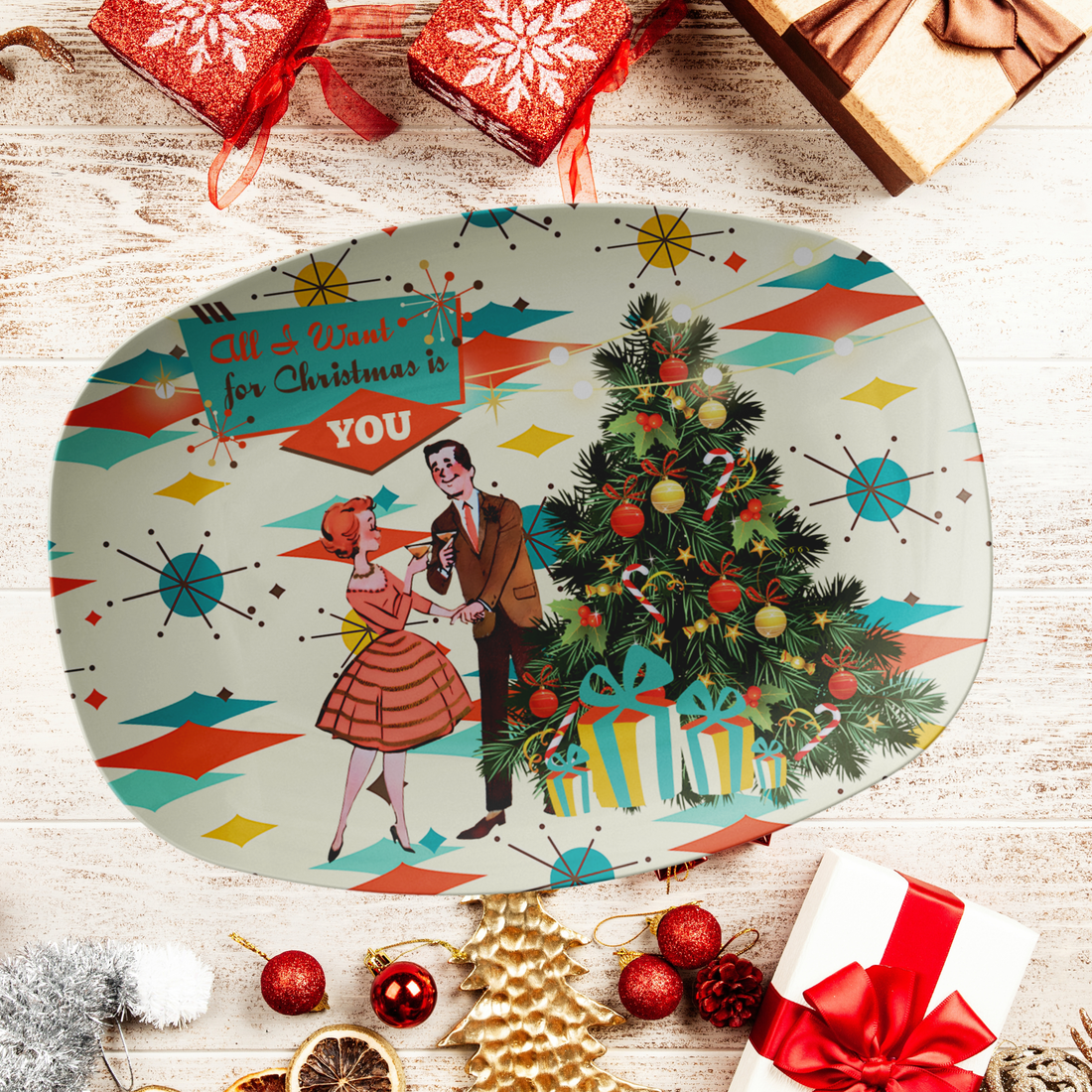 All I Want For Christmas Is You, MCM Kitschy Modern Couple Party Platter Gift