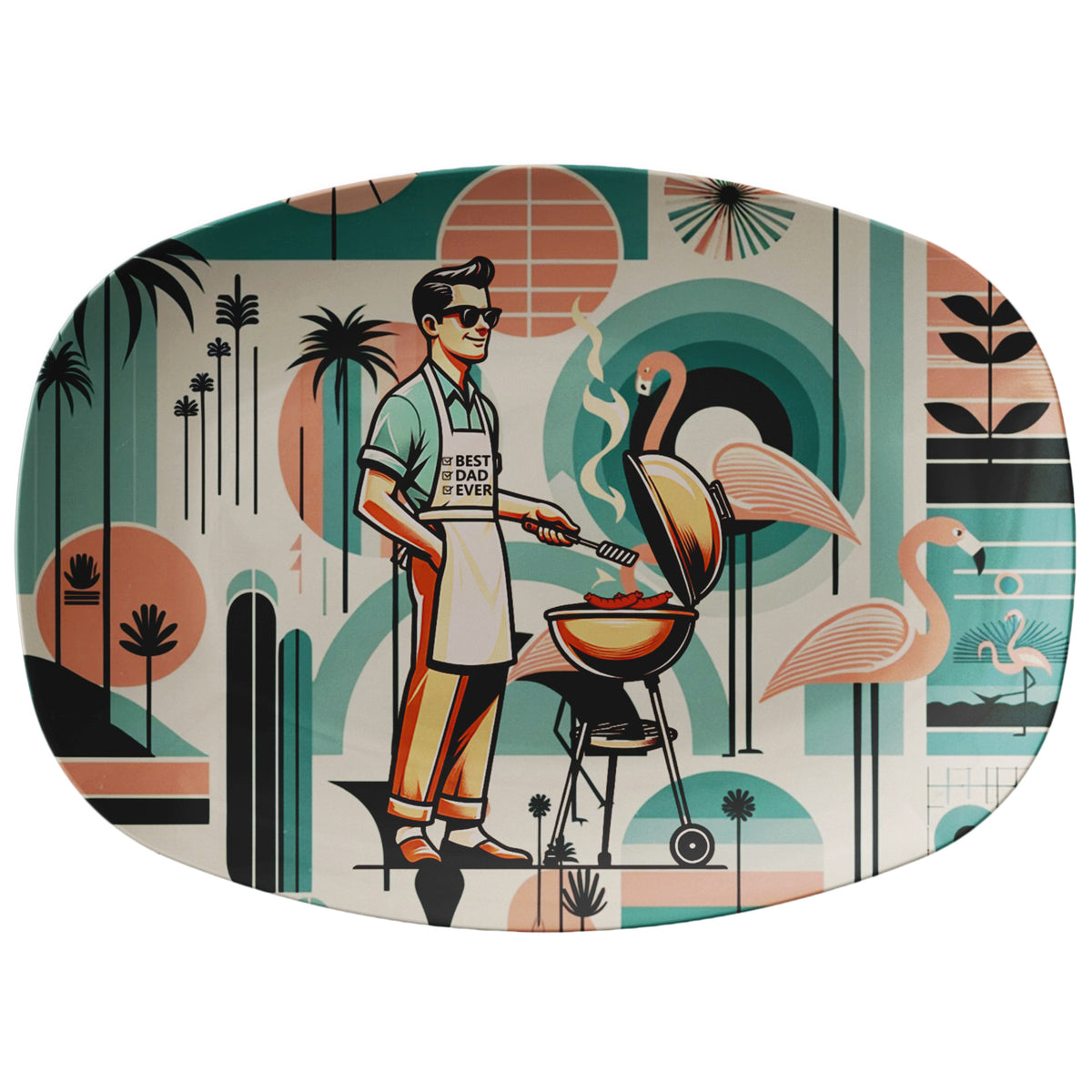 Dad Grilling Platter, Mid Century Modern Palm Spring Cali Style, Retro Outdoor Plates - Mid Century Modern Gal
