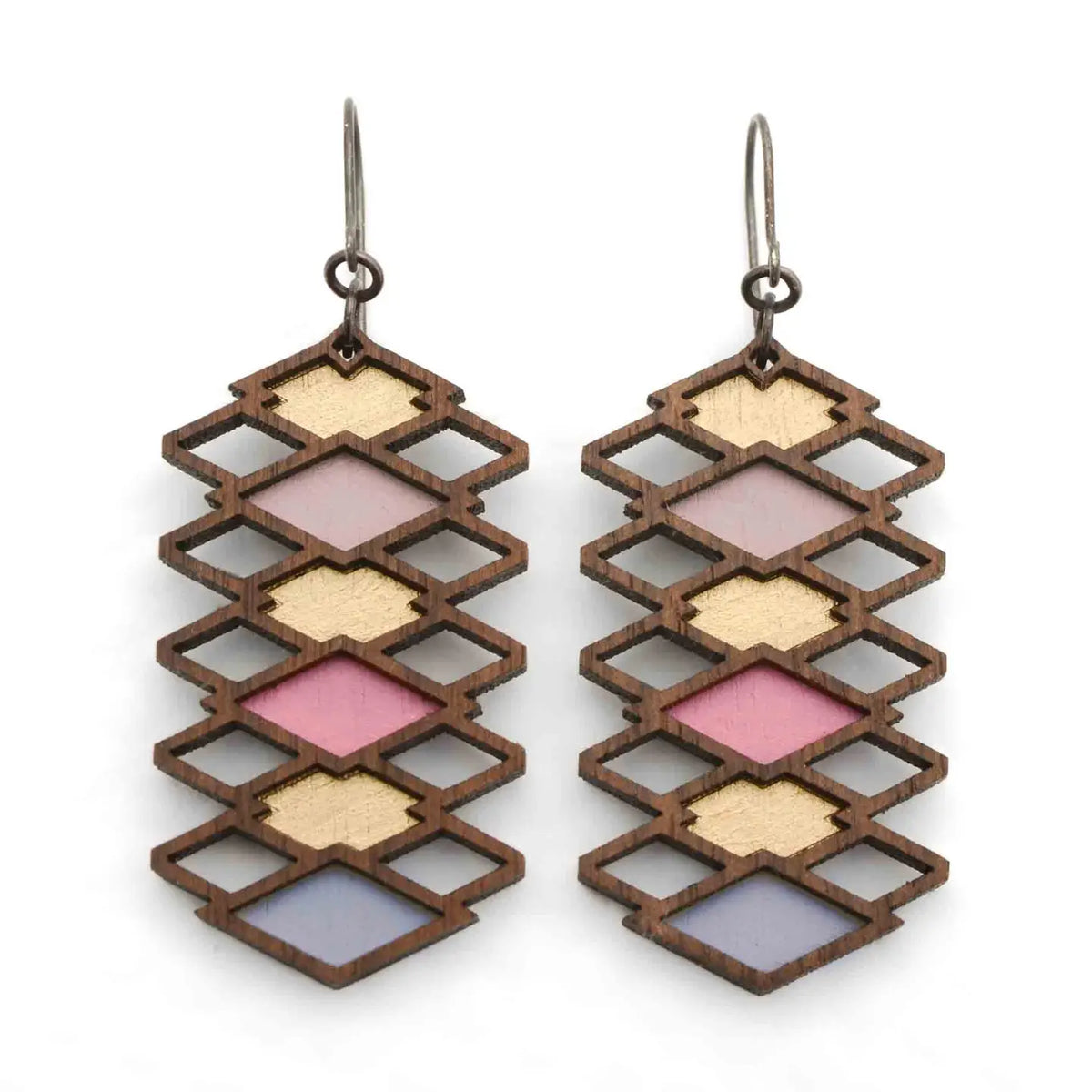 Diamond Earrings · Architecture Inspired · Breeze Block MCM · Geometric Wood - Lilac - Mid Century Modern Gal