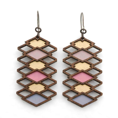 Diamond Earrings · Architecture Inspired · Breeze Block MCM · Geometric Wood - Lilac - Mid Century Modern Gal