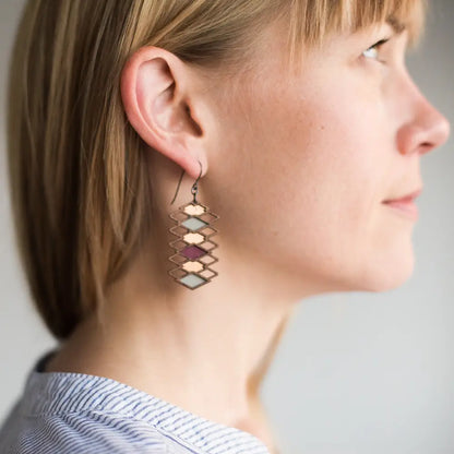 Diamond Earrings · Architecture Inspired · Breeze Block MCM · Geometric Wood - Lilac - Mid Century Modern Gal
