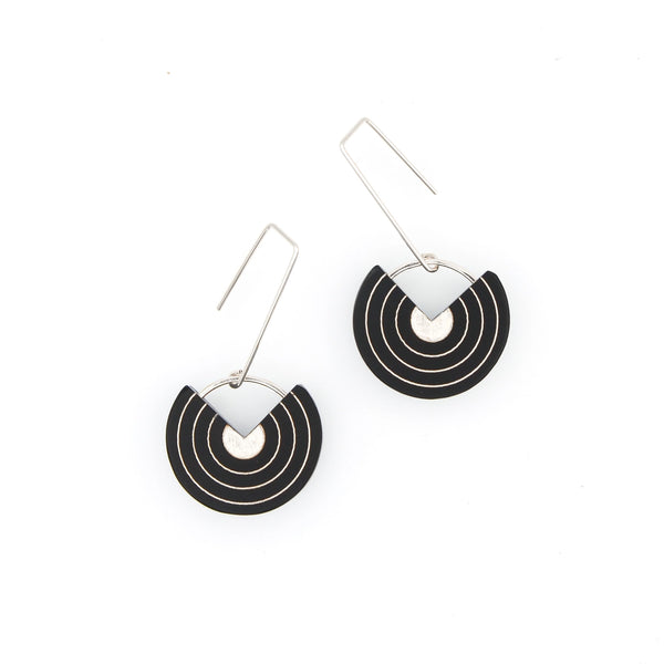 Erika Earrings · Geometric Concentric Circle · Minimalist · Mid Century Modern - Black