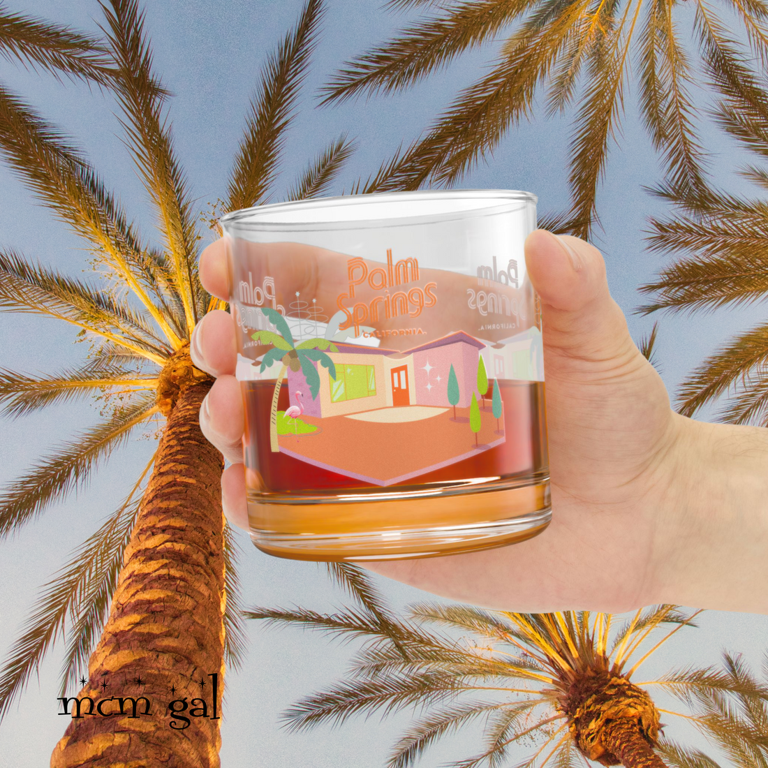 Palm Springs California Bourbon Lover Glass, Mid Mod Style - Mid Century Modern Gal