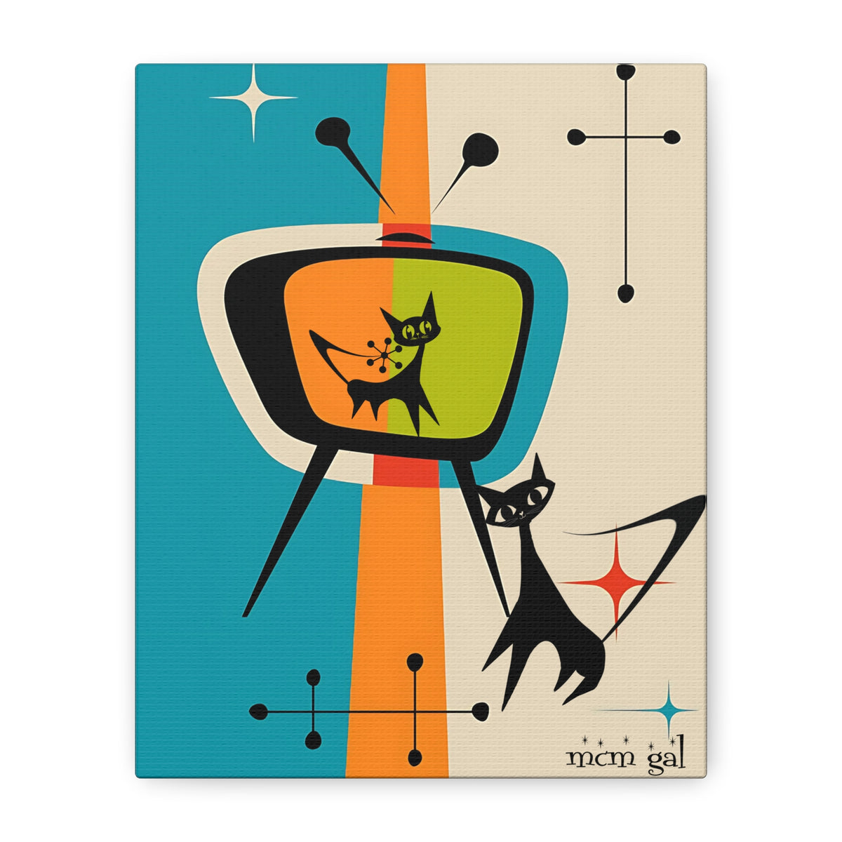 Retro Cat Canvas Art, Vintage Wall Decor for Cat Lovers, Mid-Century Modern Artwork, Gift for Pet Owners, Funky Home Decor - Mid Century Modern Gal