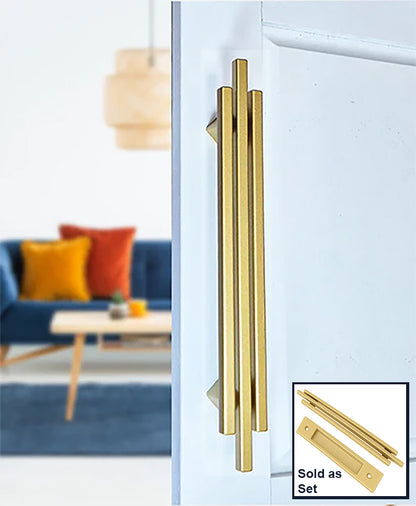 Modern Contemporary 3 Bar Door Pull handle with finger Pull Set - For Sliding Barn Door - Multiple Finishes Available - Sold as a Set - Mid Century Modern Gal