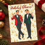 Mid Century Modern Christmas Martini Dapper Gay Male Couple Flat Postcard Style Christmas Greeting Cards