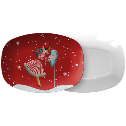 Holiday Kitschy Christmas Platter, Mid Century Modern Retro Vintage Red Christmas Table Setting - Mid Century Modern Gal