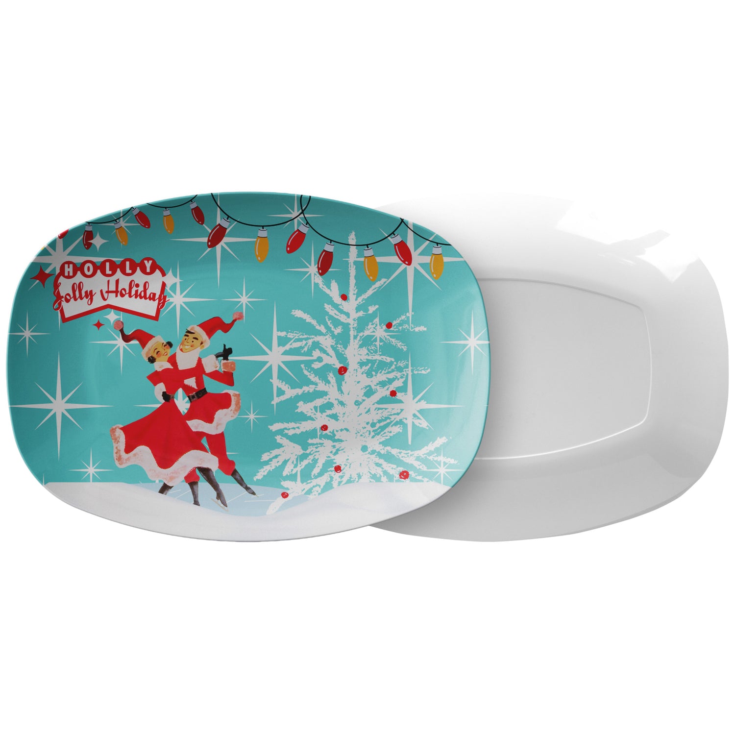 Holly Jolly 50s Kitschy Vintage Christmas Mid Century Modern Platter - Mid Century Modern Gal