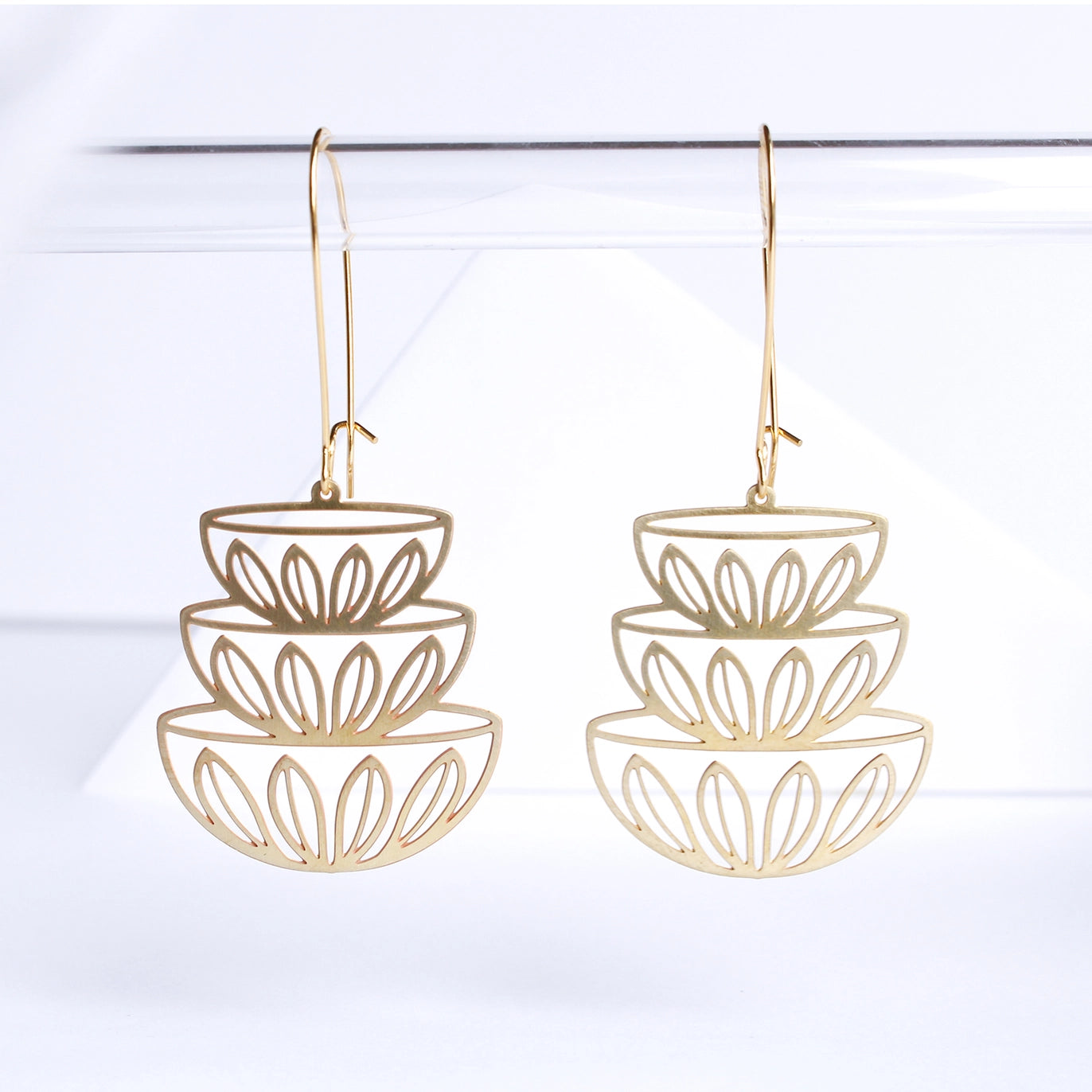 Retro Mid Century Modern Bowls Stacked Earrings | Cathrineholm Lotus Pattern - Gold - Mid Century Modern Gal