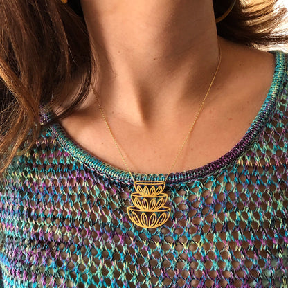 Retro Mid Century Modern Bowls Stacked Necklace | Cathrineholm Lotus Pattern - Gold - Mid Century Modern Gal
