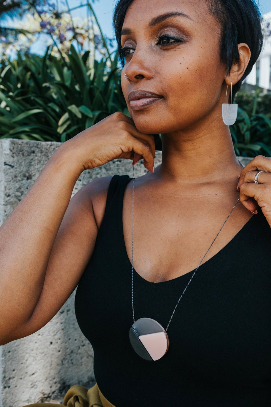 Margritte Necklace | Reversible Circle Triangle Mid Mod - Blush Poppy - Mid Century Modern Gal