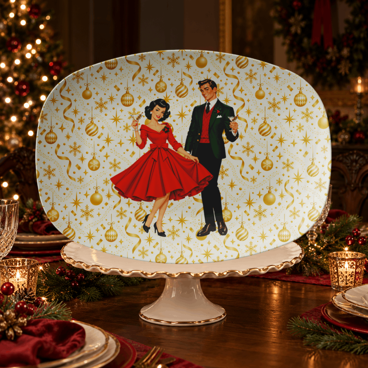 Mid Century Modern Christmas Party Martini Couple Party Platter - Mid Century Modern Gal