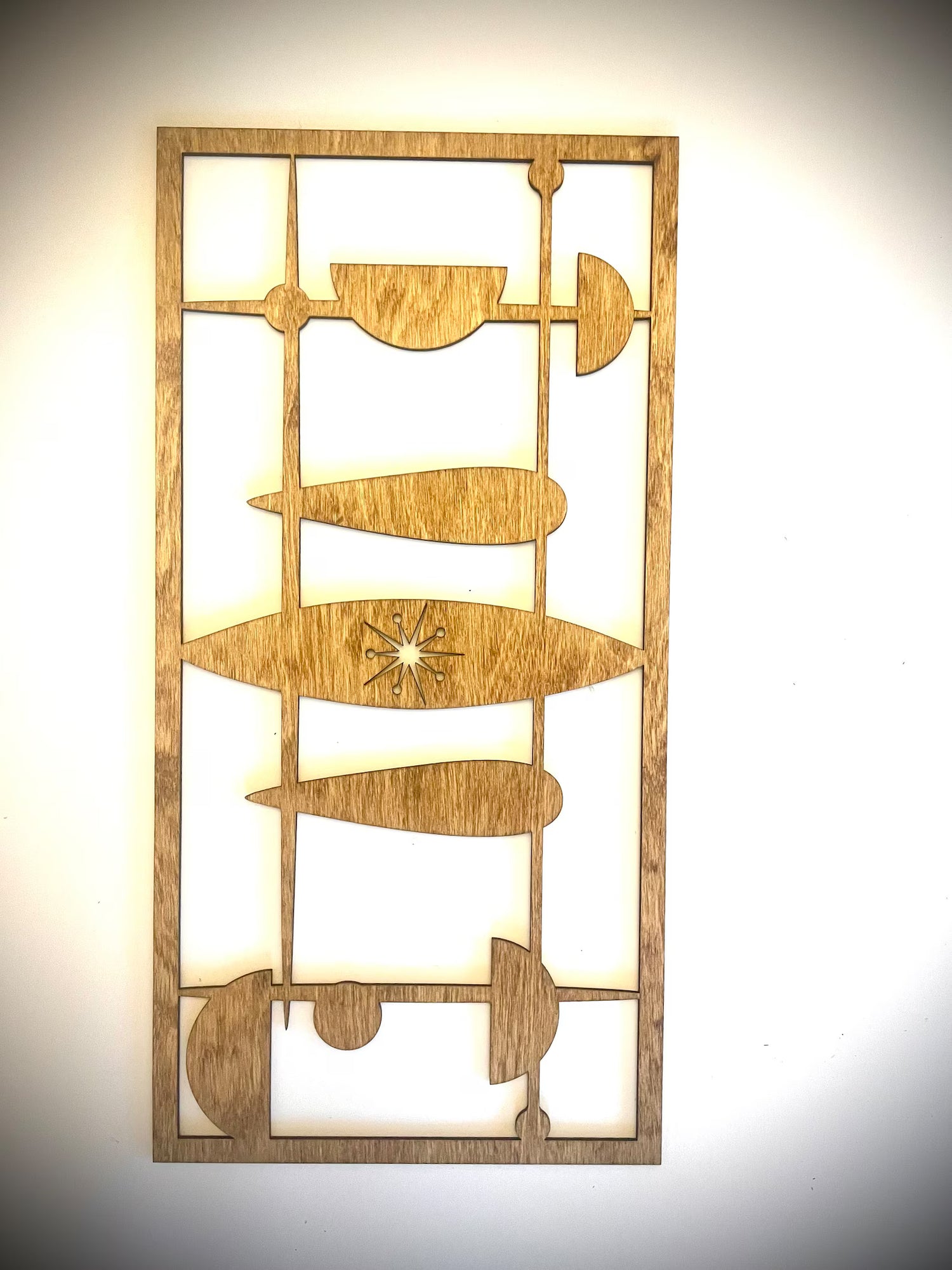 Mid Century Modern Boho 4-Panel Wood Wall Art, Set A