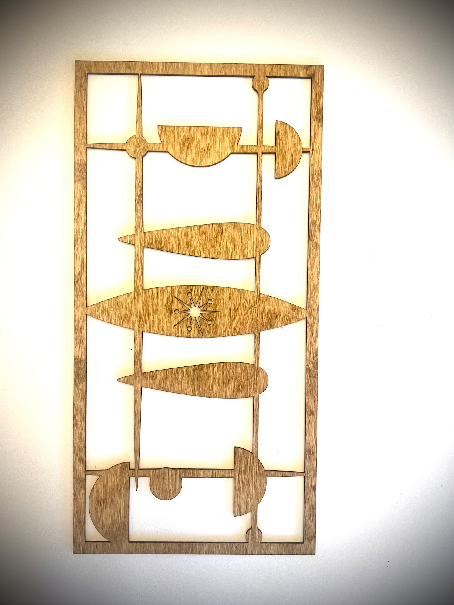 Mid Century Modern Boho 4-Panel Wood Wall Art, Set A