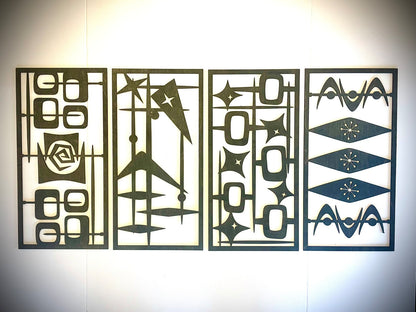 Mid Century Modern Boho 4-Panel Wood Wall Art, Set B
