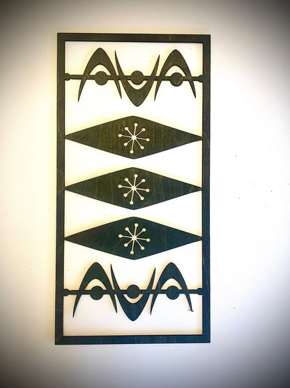 Mid Century Modern Boho 4-Panel Wood Wall Art, Set B