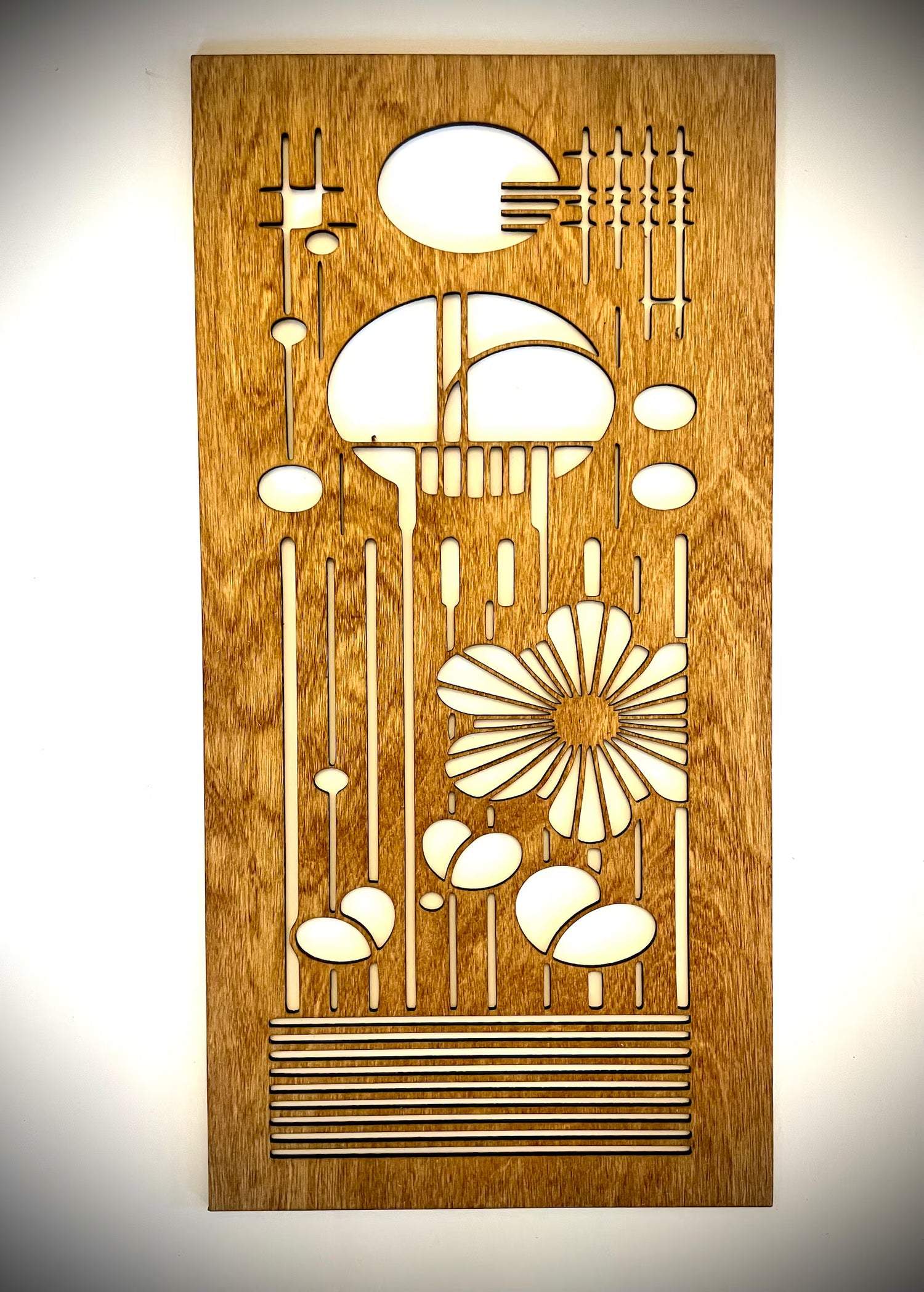 Mid Century Modern Boho Floral Landscape 3-Panel Wood Wall Art, Set C