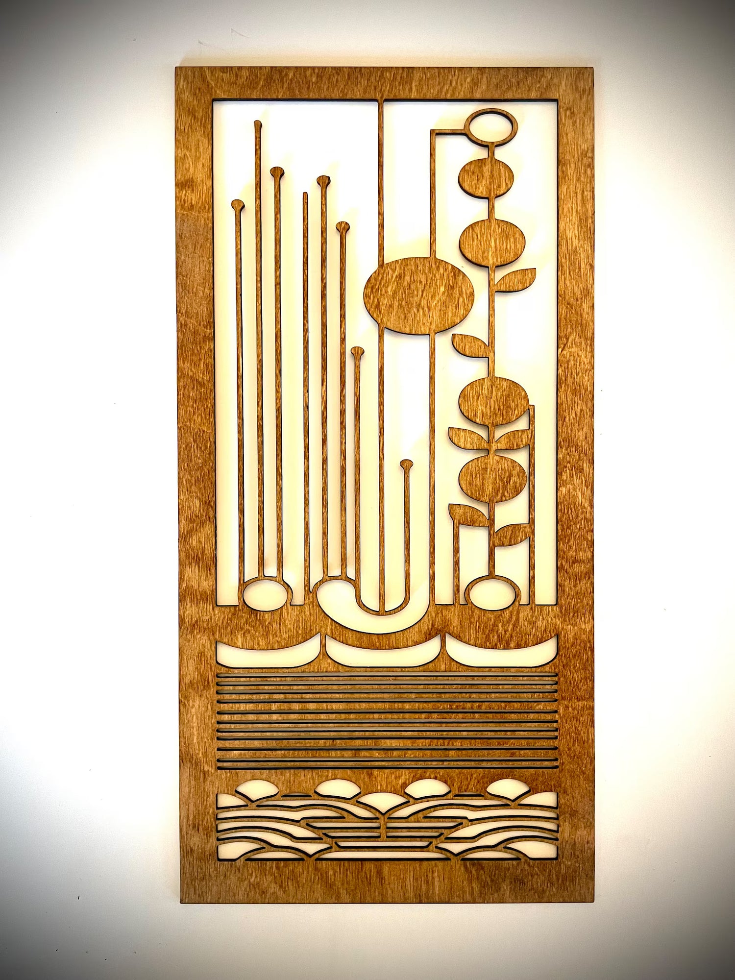 Mid Century Modern Boho Floral Landscape 3-Panel Wood Wall Art, Set C
