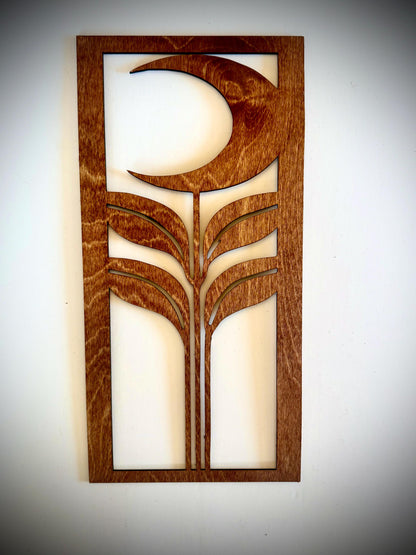 Mid Century Modern Boho Floral Landscape 3-Panel Wood Wall Art, Set J