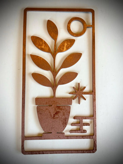 Mid Century Modern Boho Still Life 3-Panel Wood Wall Art, Set L