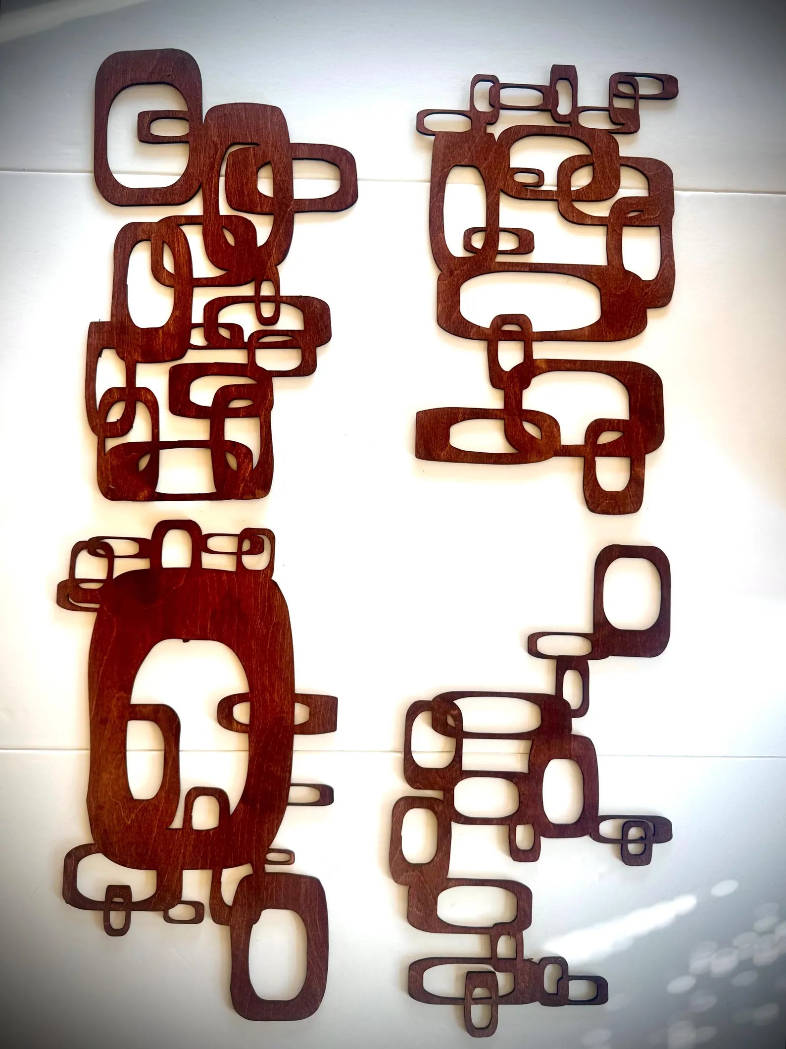 Mid Century Modern Boho Wood Chain Element 4-Panel Wood Wall Art, Set H