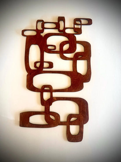 Mid Century Modern Boho Wood Chain Element 4-Panel Wood Wall Art, Set H