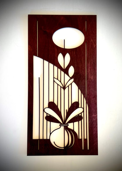 Mid Century Modern Floral Landscape 3-Panel Wood Wall Art, Set G