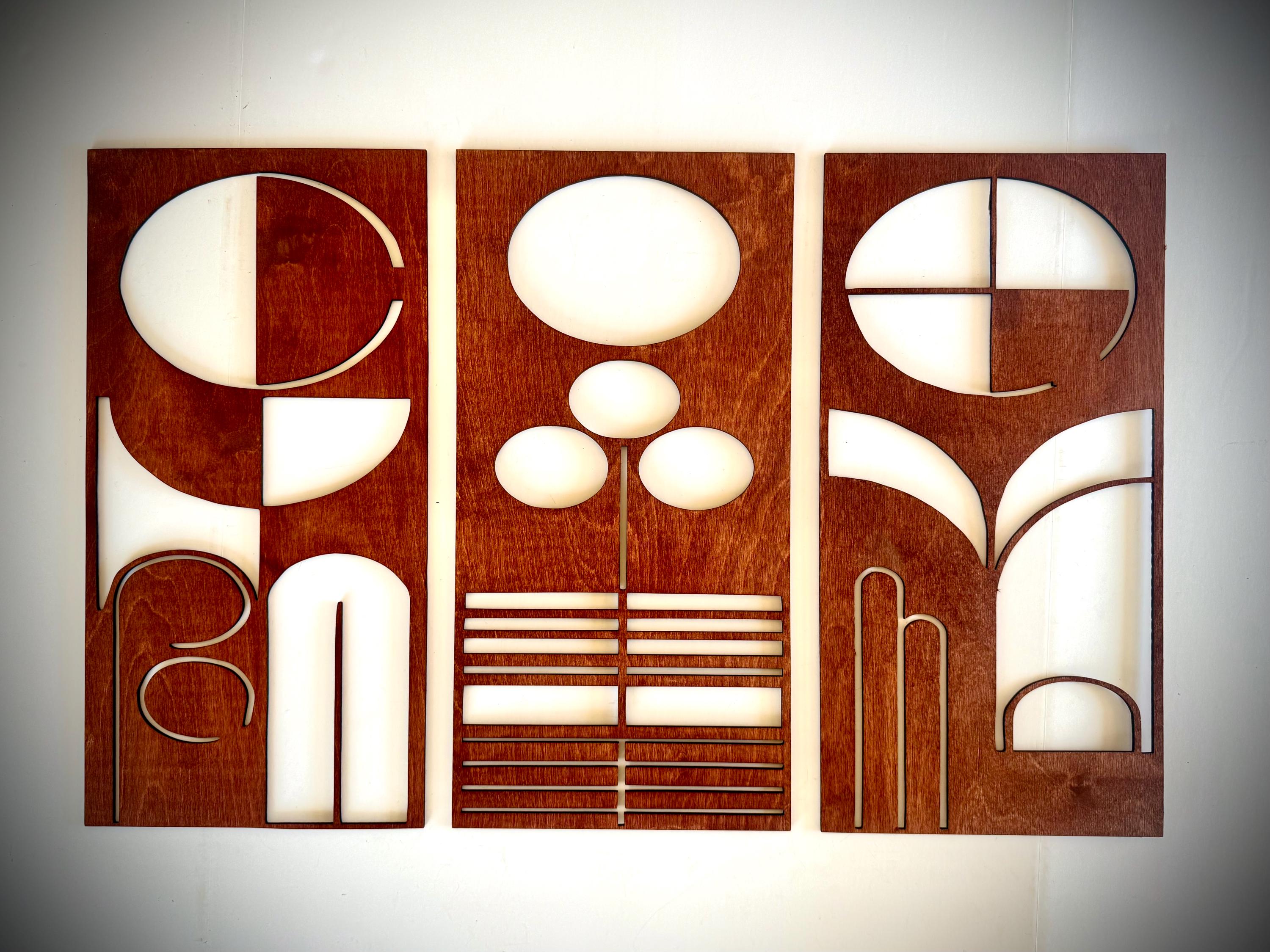 Mid Century Modern Floral Landscape 3-Panel Wood Wall Art, Set I