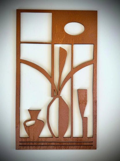 Mid Century Modern Interior Landscape 3-Panel Wood Wall Art, Set K