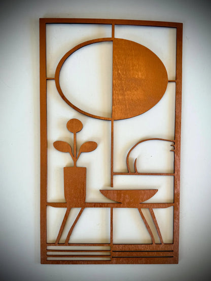 Mid Century Modern Interior Landscape 3-Panel Wood Wall Art, Set K