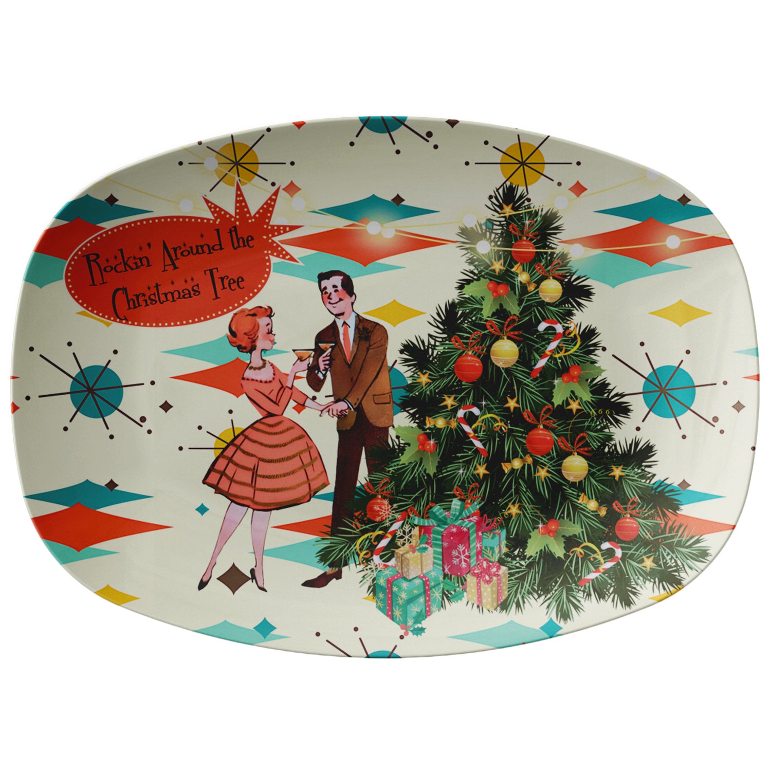 Mid Century Modern 50s Couple, Kitschy Christmas Platter