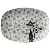 Mid Century Modern Atomic Franciscan Starburst Dish Pattern Party Platter With Atomic Kitschy Cat - Mid Century Modern Gal