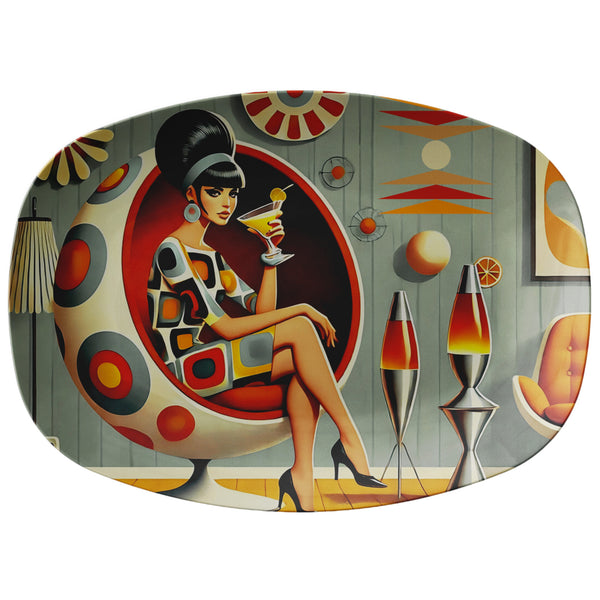 Mid Century Modern Barware Retro Gal, Kitschy Party Platter