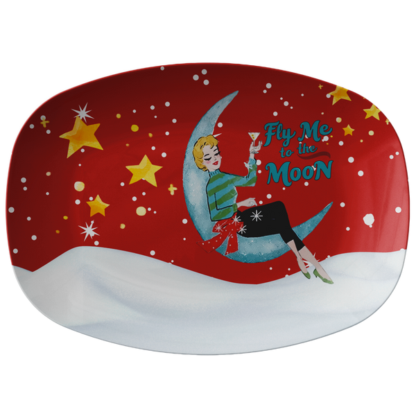 Mid Century Modern Christmas Kitsch, Fly Me To The Moon Holiday Platter