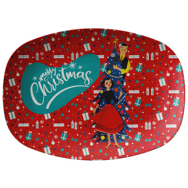 Mid Century Modern Christmas, Merry Christmas Kitschy 50s Party Platter Couples Gift