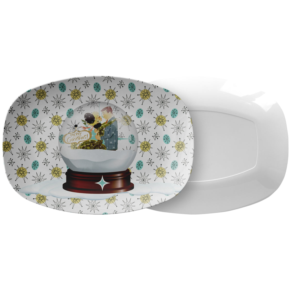 Mid Century Modern Christmas Platter, Franciscan Starburst, Kitschy Gifts, Snowglobe Mod Couple Gifts - Mid Century Modern Gal