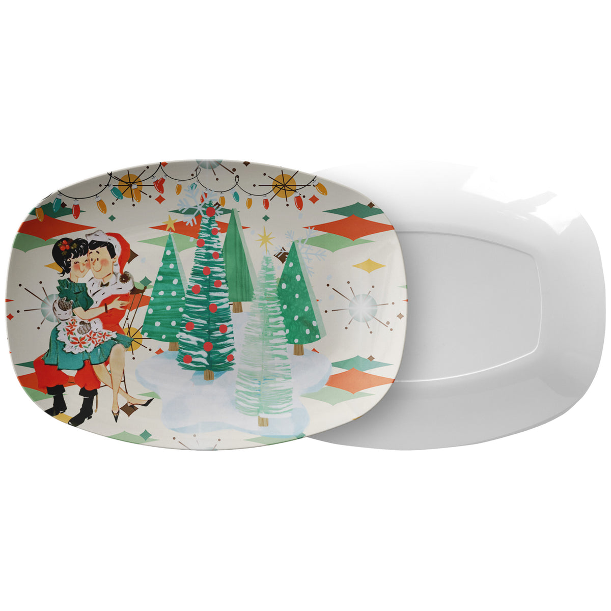 Mid Century Modern Christmas Platter, Kitschy 50s Couple, Franciscan Starburst - Mid Century Modern Gal