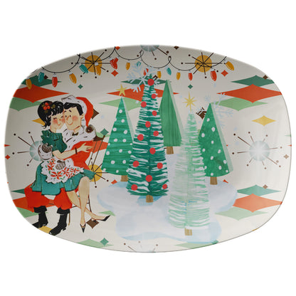 Mid Century Modern Christmas Platter, Kitschy 50s Couple, Franciscan Starburst
