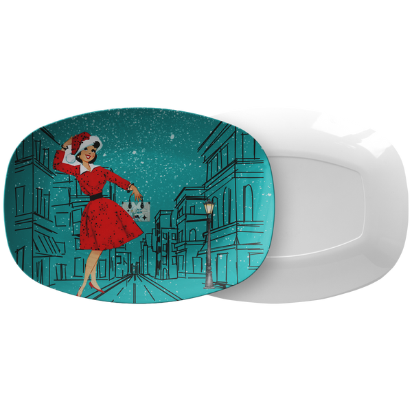 Mid Century Modern Christmas Retro Gal, Kitschy Holiday Platter Gift