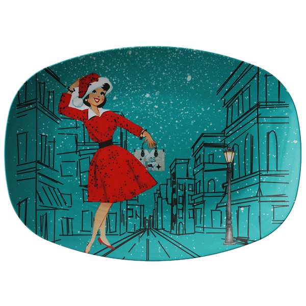 Mid Century Modern Christmas Retro Gal, Kitschy Holiday Platter Gift