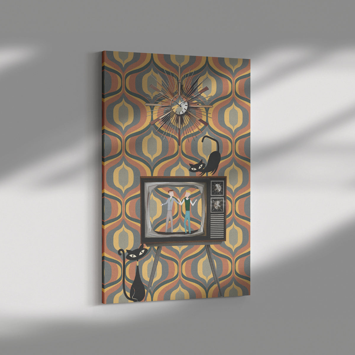 Mid Century Modern Gay Male Couple, Atomic Cat Retro Mod Wall Art - Mid Century Modern Gal