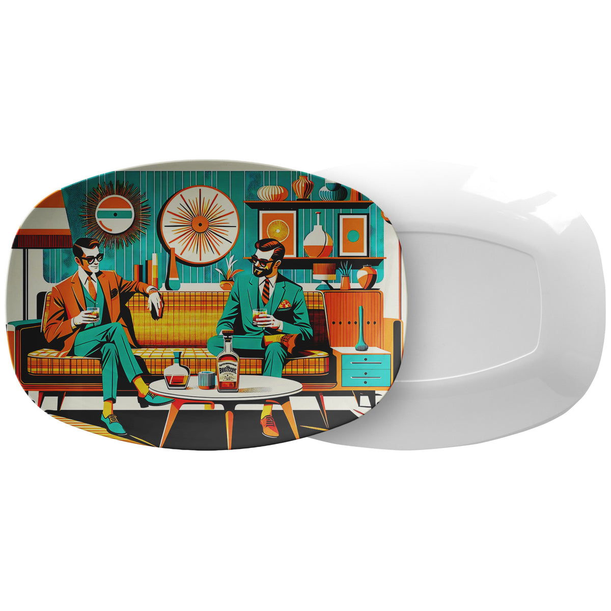Mid Century Modern Party Platter, Two Dapper Fellows MCM Retro Orange Platter - Mid Century Modern Gal