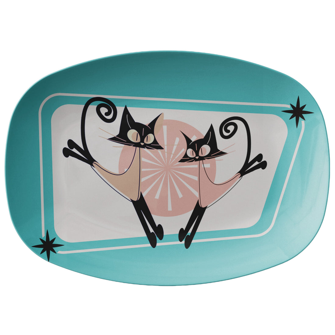 Mid Century Modern Party Platter With Atomic Kitties, Kitschy Retro Dining Plates - Mid Century Modern Gal