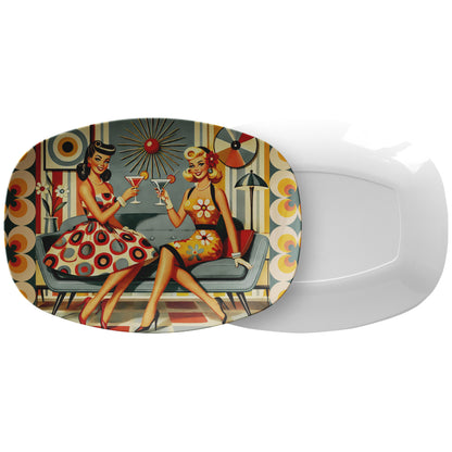 Mid Century Modern Retro Serving Platter, Best Friends, Mod Gals MCM Barware - Mid Century Modern Gal