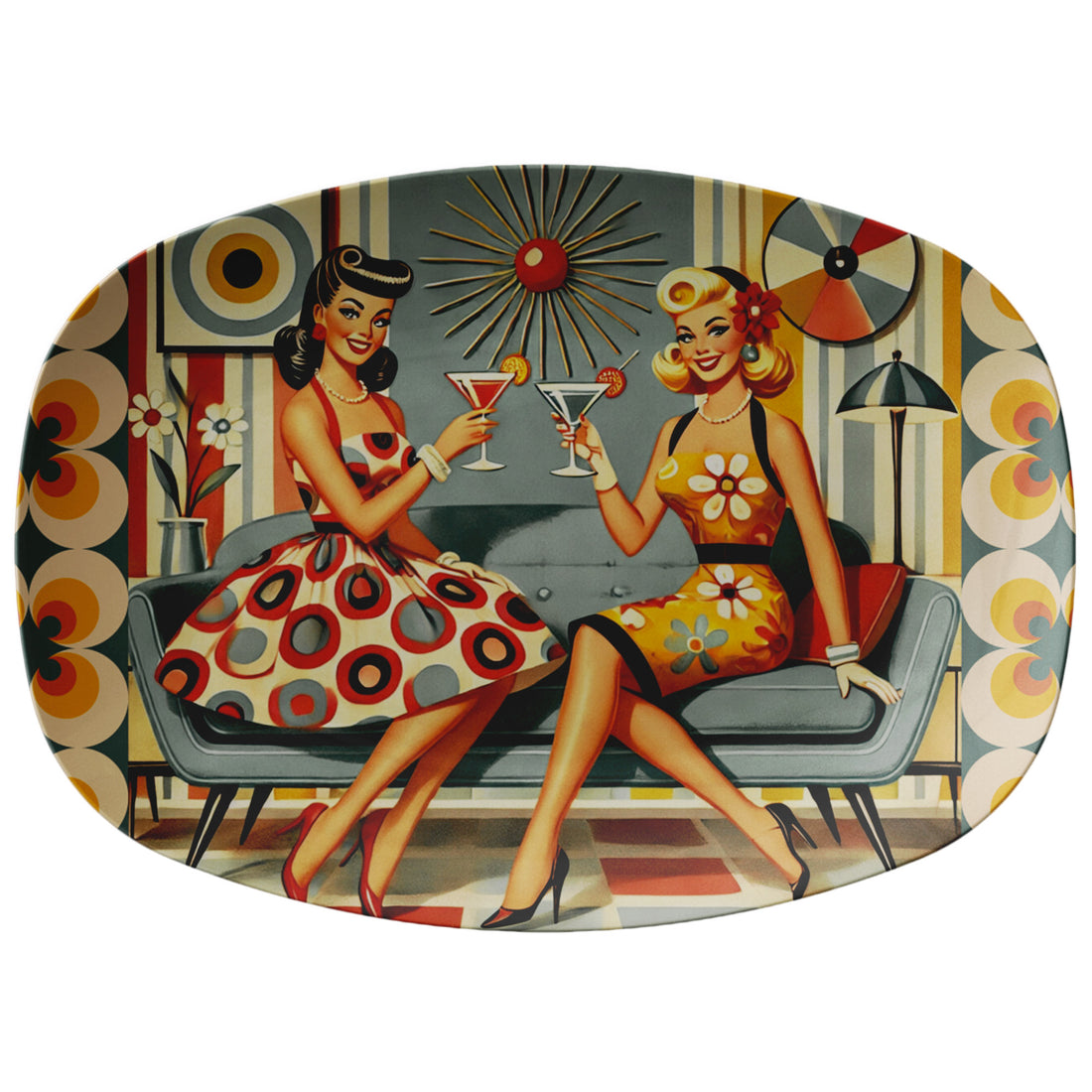 Mid Century Modern Retro Serving Platter, Best Friends, Mod Gals MCM Barware - Mid Century Modern Gal