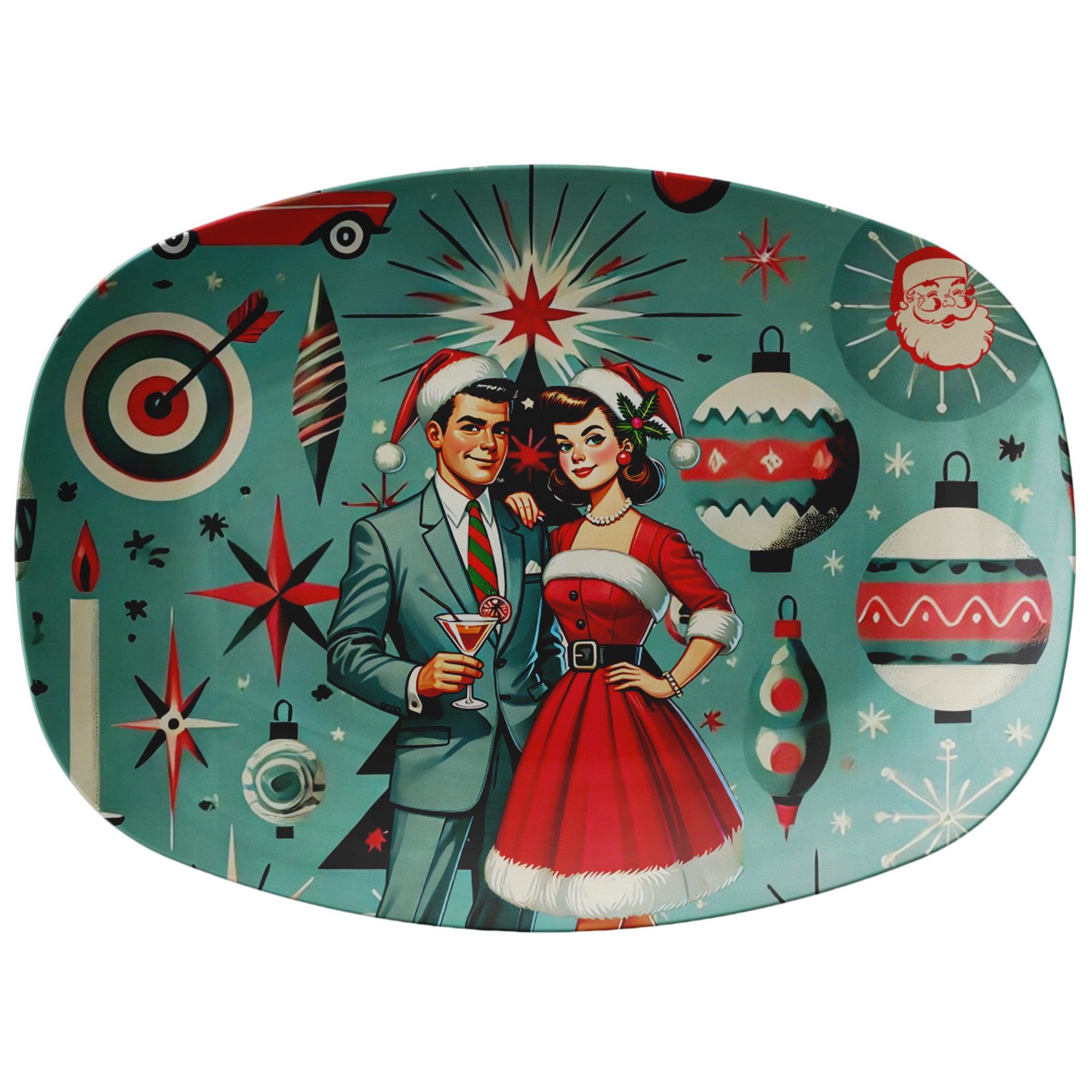 Mid Century Modern Vintage Christmas Party Platter, Kitschy Retro Mod Couple Holiday Party - Mid Century Modern Gal