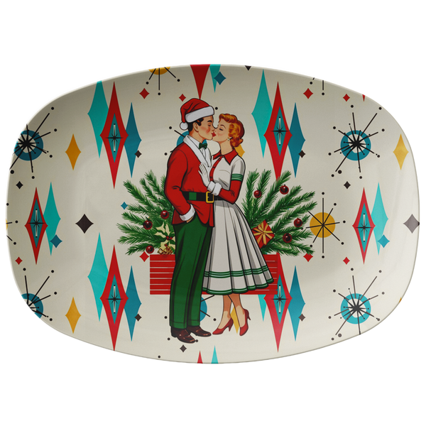 Mid Mod Christmas Vintage 50s Kitschy Couple Christmas Card MCM Platter